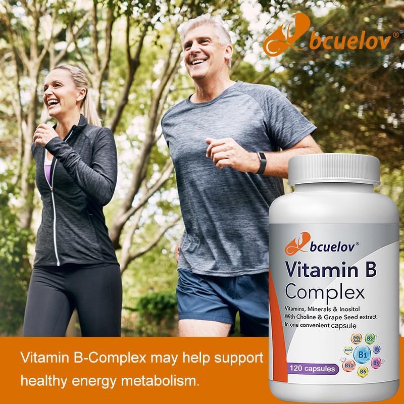 Bcuelov Vitamin B Complex Dietary Supplement, Magnesium, Biotin, 120 Capsules