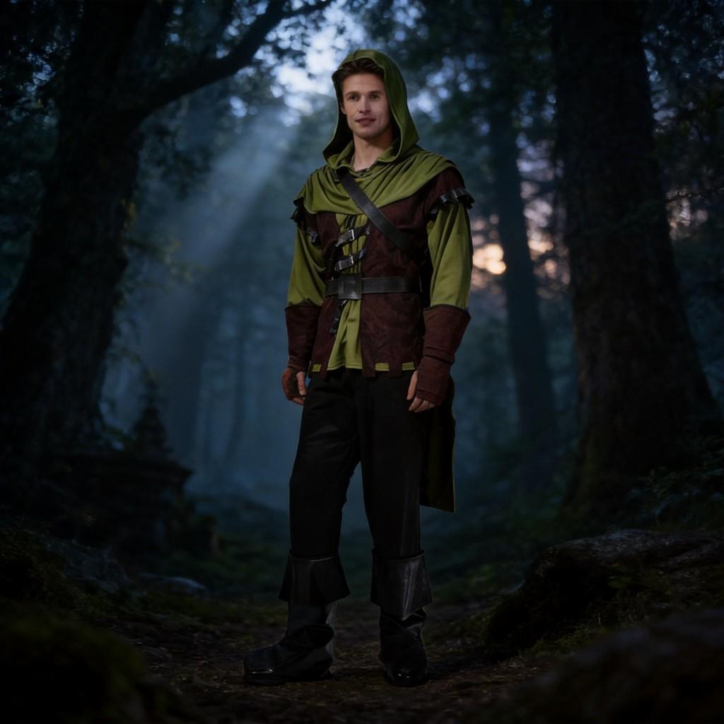 Evropský fantasy kostým lučištníka pro mužské jevištní umělce z polyesterové látky pro kostýmové večírky