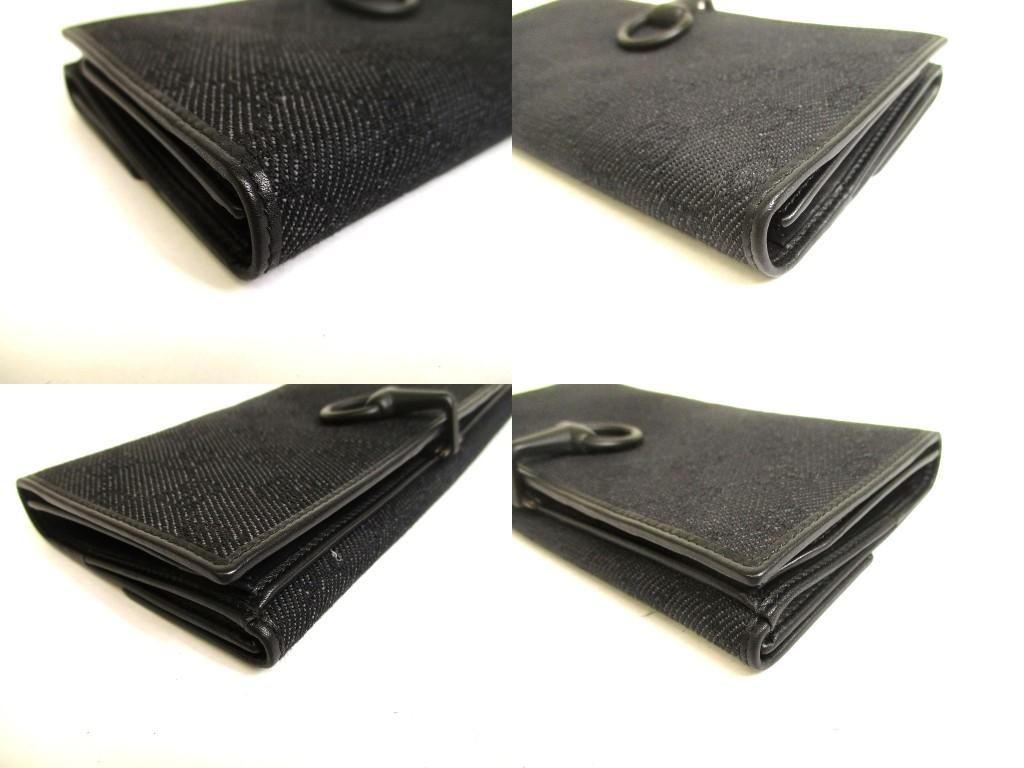 Authentic GUCCI Black GG Denim Canvas Leather Horse Bit Flap Wallet #a993  Open Box