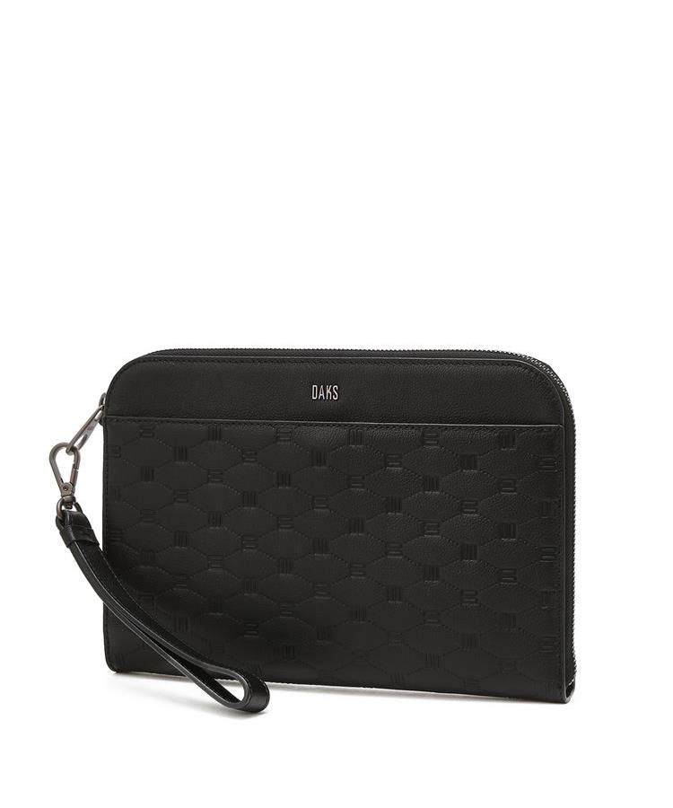 Daks Men'S Accessories Black Lolo Pattern Cowhide Clutch Bag Dbba6F006Bk