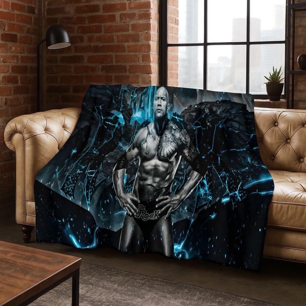 Sterke The Rock Dwayne Johnson Kunst Flanellen Deken, Gezellige Zachte Plaid voor Huis Slaapkamer Bed Bank Picknick Kantoor Cover Cadeau