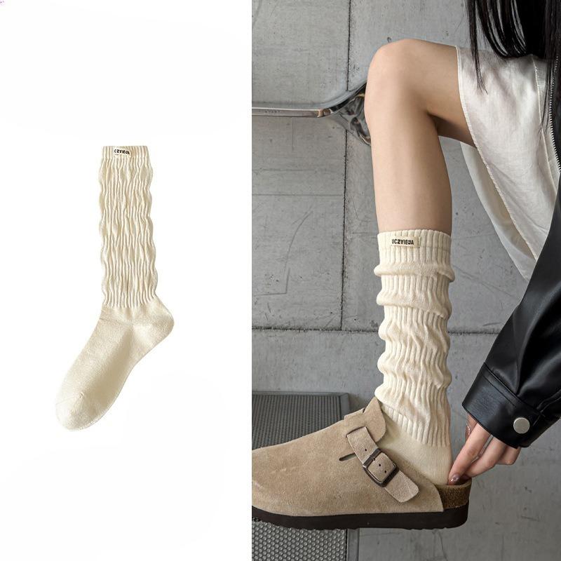 Calf Pile Socks for Women In Spring and Autumn, Brown Long and Medium Combed Cotton Long Socks for Women In Autumn and Winter