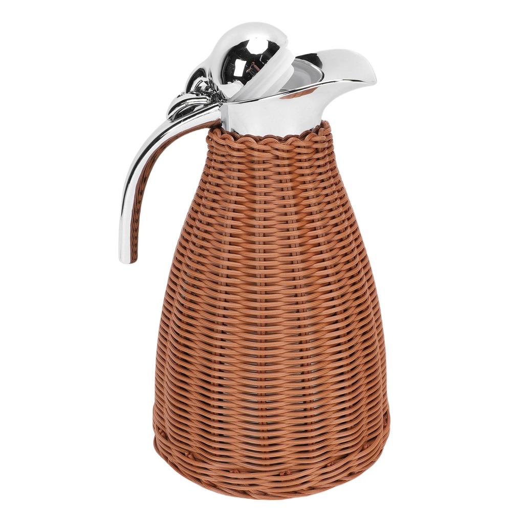 Handwoven Stainless Steel Thermal Coffee Carafe Woven Rattan Body 1.5L 3 Walled Insulated Jug Pitcher 12 Hour Heat 24