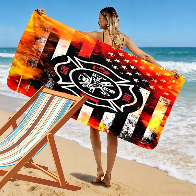 Feuerwehrmann Druck Strandtuch, Großes Weiches Schnelltrocknendes Handtuch für Strand Camping Schwimmen