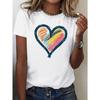 Ladies' Soft T-shirt with Bright Hand Painted Heart Shaped Design Comfortable Casual Fit Round Neck Summer Short Sleeved Shirt