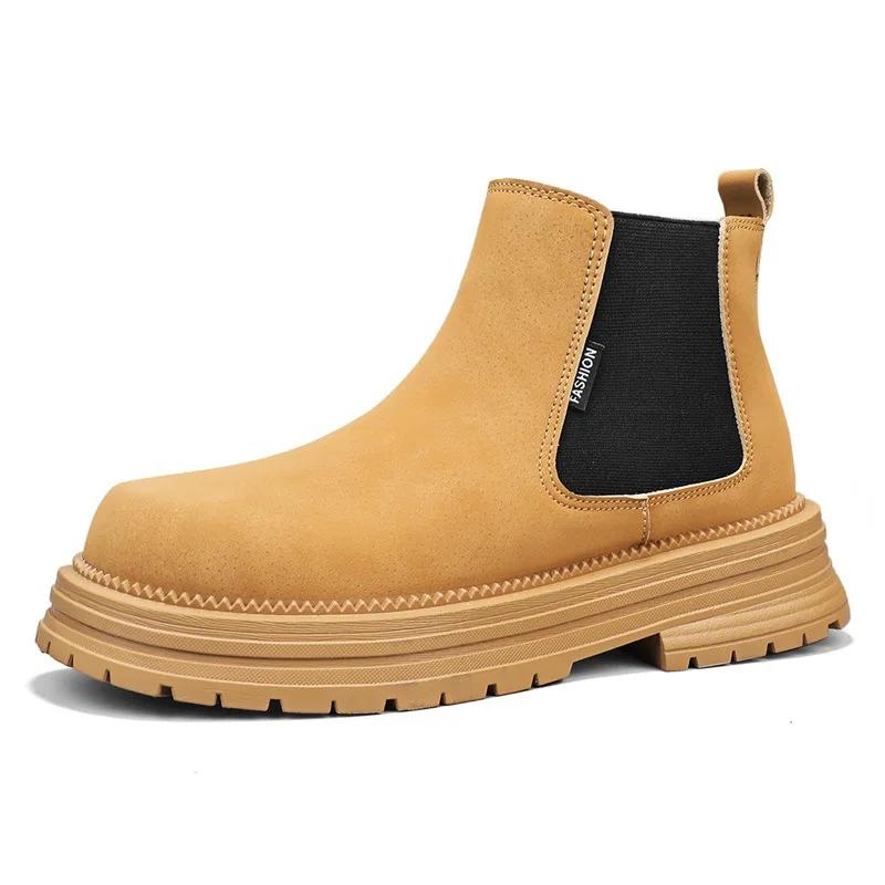 Mote Britisk Stil Lær Herresko Herre Chelsea Boots Høst Vinter Ankelstøvletter Herre Slip-on Casual Herre Platformsko Sneakers