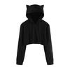 Damhoodies Croptoppar Enfärgade Kat Oor Lång Croppad Huvtröja Pullover Huvtröja