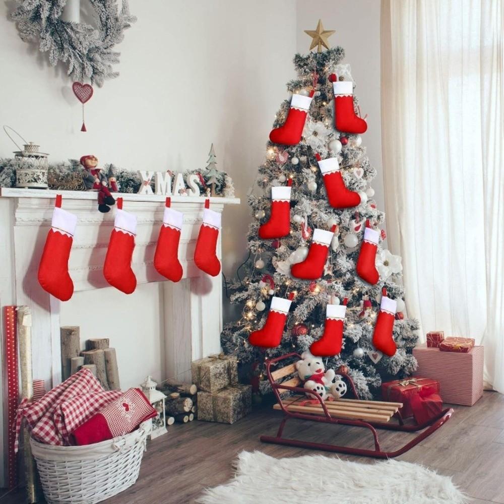 Golden Trim Hanging Socks Red Felt Festive Ornament New Gift Candy Bag Christmas Party