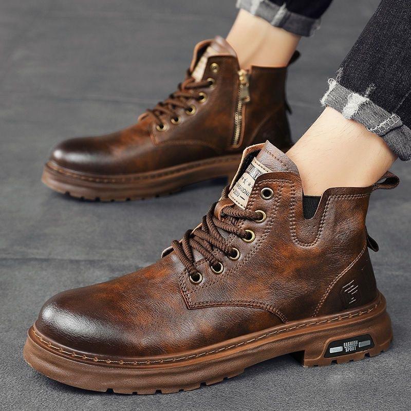 Herbst Winter Luxus Herren Stiefeletten Britischer Stil Herren Business High Top Lederstiefel Outdoor Rutschfest Motorradstiefel Sneakers