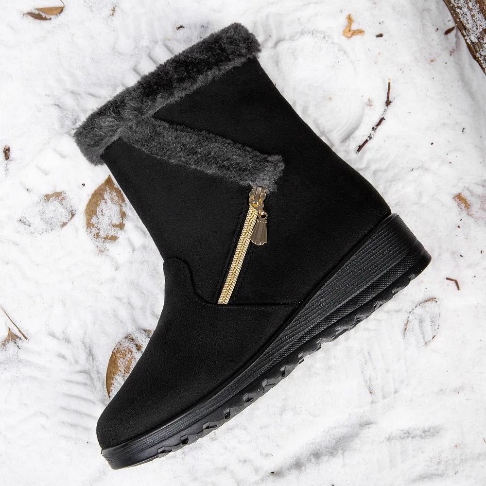 Winter Boots Women Warm Plush Snow Shoes for Woman Ankle Botas Mujer Zipper No-slip Loafers Ladies Casual Comfort Flats Botas