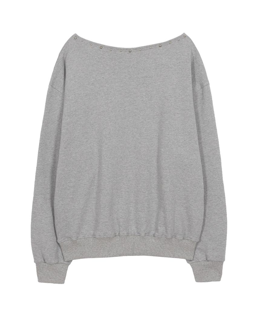 ILLIGO One-Shoulder Studded Boat Neck Sweatshirt Melange