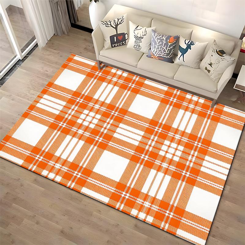 Orange and White Plaid Pattern Carpet, Modern Home Decor Style Rug Suitable for use as an anti-slip for living room bedroom sofas