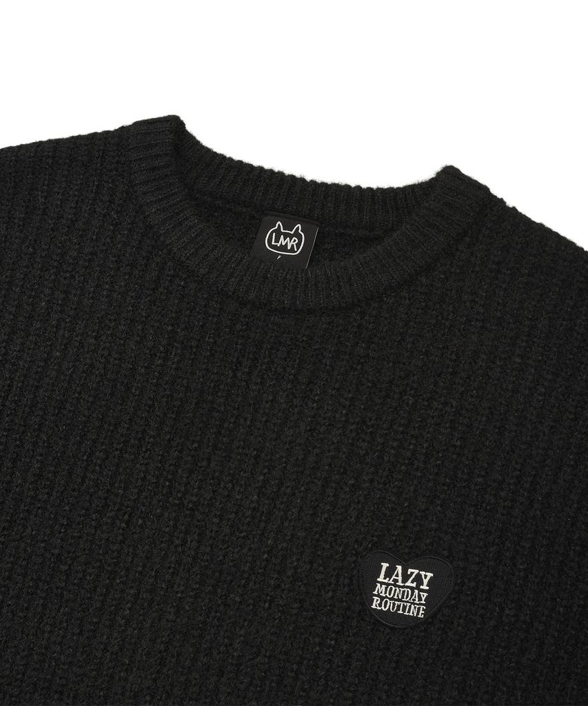 LMR Hairy Heart Embroidered Pullover Knit Black
