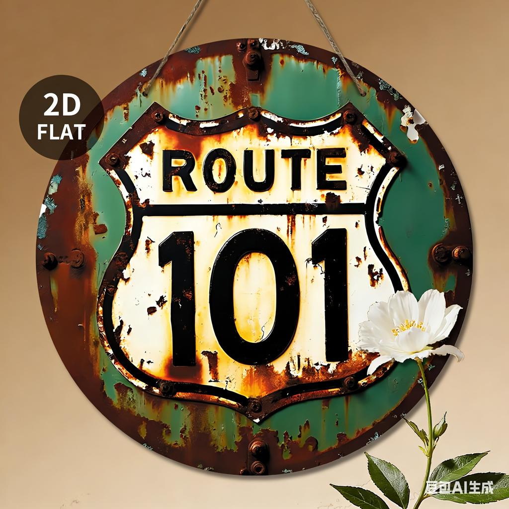 Route Retro Distressed Highway Metal Sign Vintage Road Trip Wall Decor