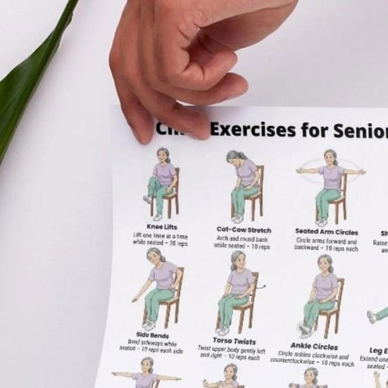 5Pcs Chair Balance Stretch Yoga Exercise Poster Set for Seniors Low-Impact Home Workout Plan for Elderly Anti-Fall & Mobility Guide Fitness Wall Art