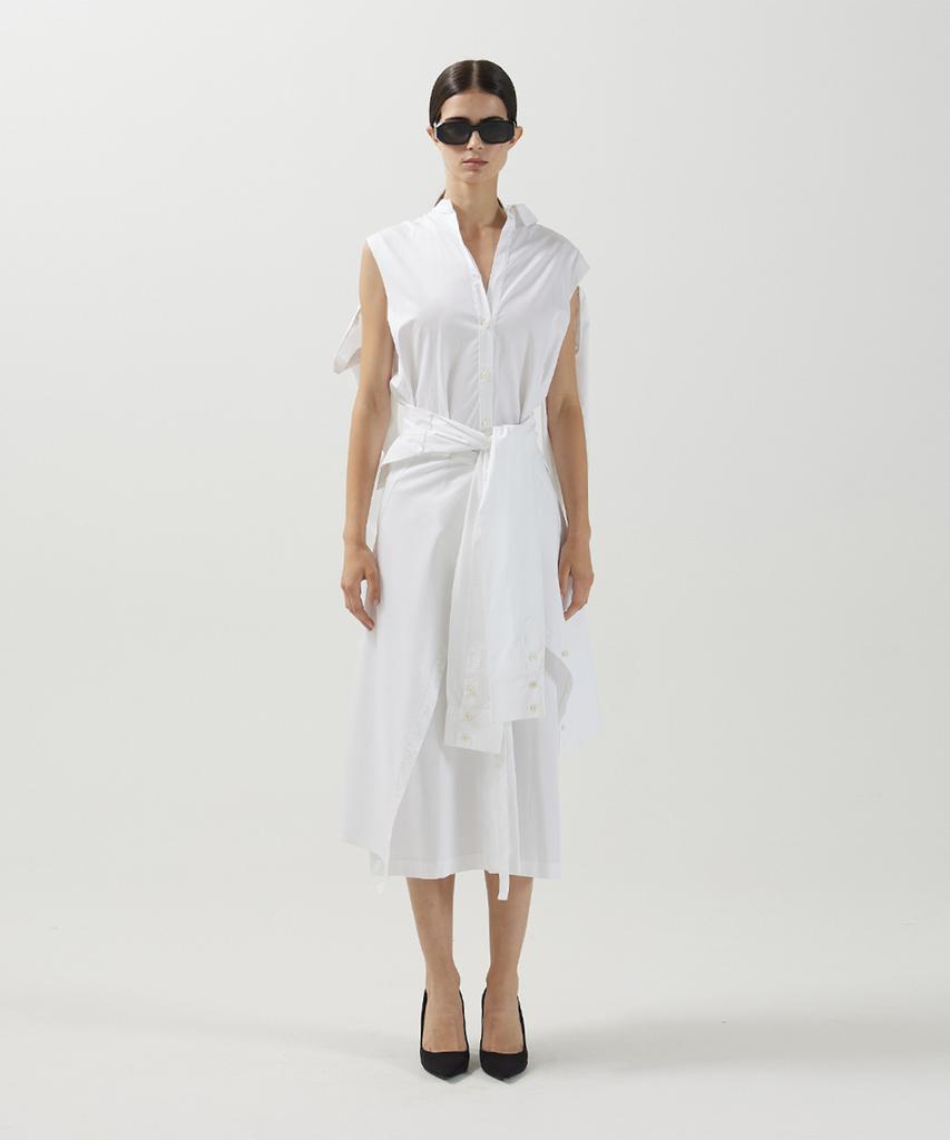Meuameu Off-Sleeve Tied Shirt Dress