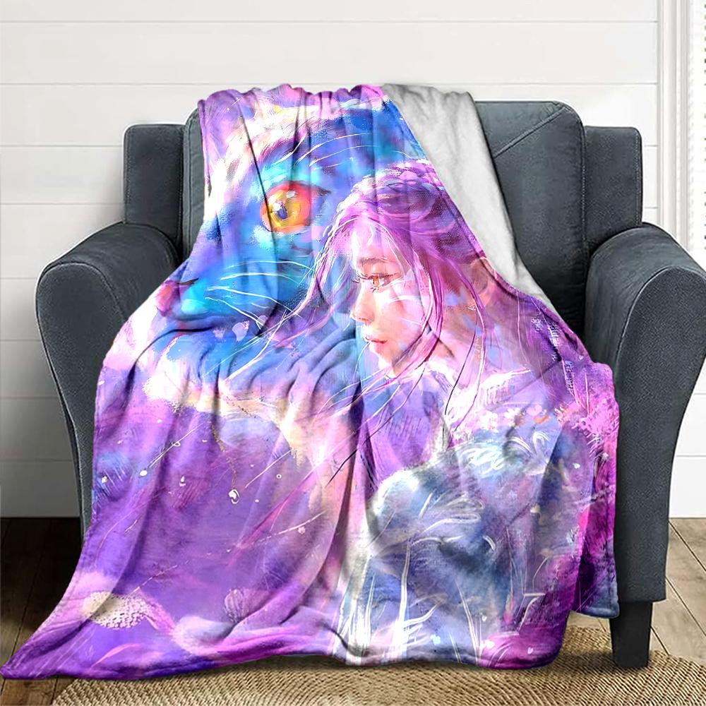 1Pc Fantasy Tiger Girl Blanket For Couch Bed Plush Cozy Fuzzy Blanket Super Soft Warm Blankets For Fall And Winter 0918191