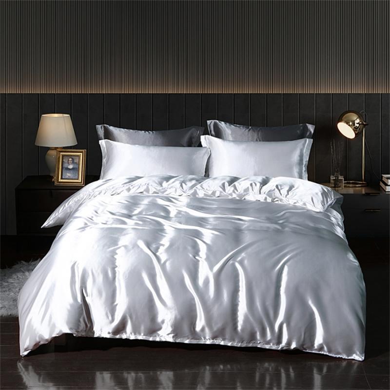 Luxury Blending Natural Mulberry Silk Bedding Set High End Satin Smooth Duvet Cover Set Double King Queen Size Bed Sheets Set