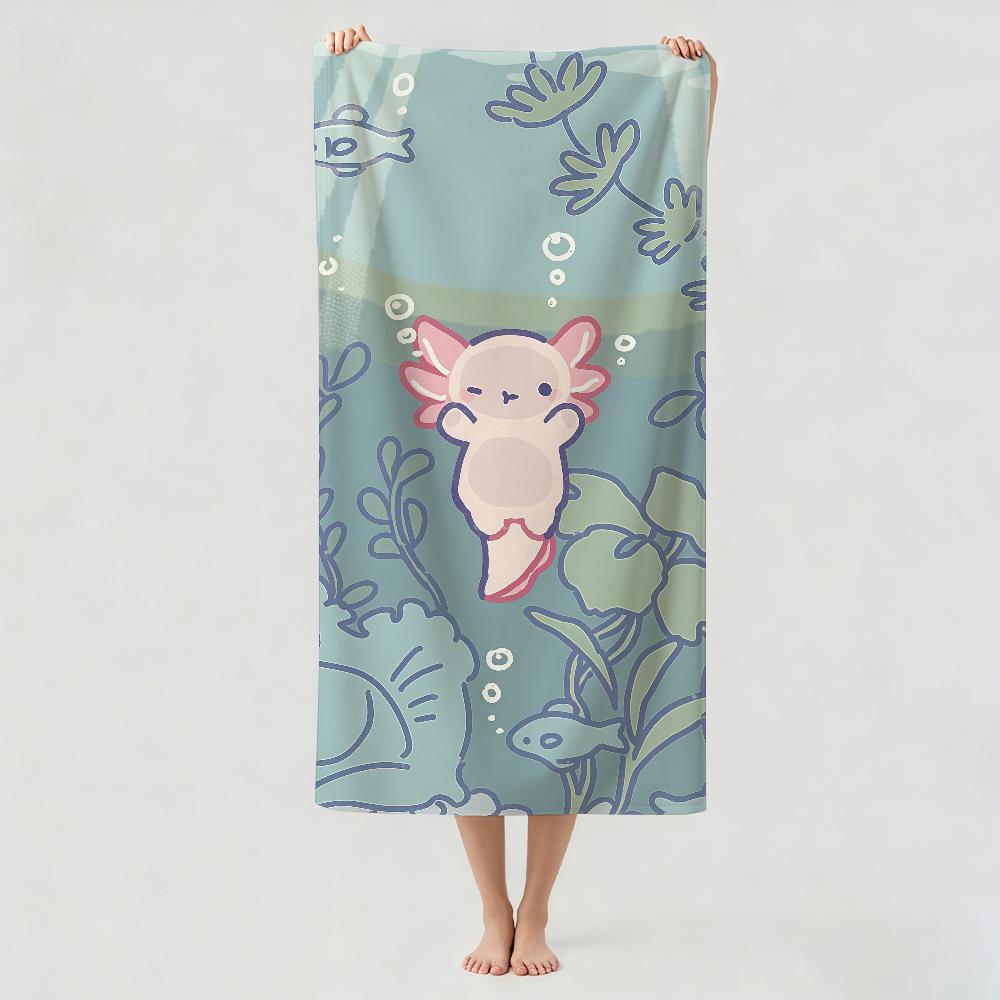Fashion Print Pink Axolotl Towel Drying Bath Towel Applicable To Light Swimming Camping Yoga Beach Out
