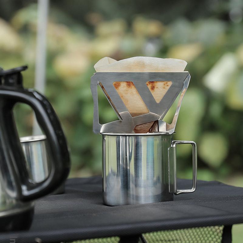 1pc Coffee Drip Rack Outdoor Camping Portable Stainless Steel Folding Funnel Filter Cup Coffee Stove Coffee Grounds Filter