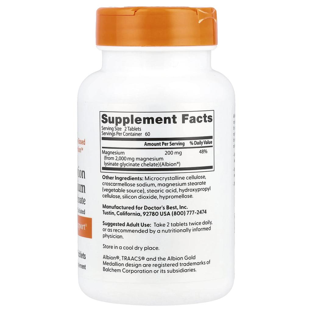 Doctor's Best, High Absorption Magnesium, 200 Mg (100 Mg Per Tablet), 120 Tablets