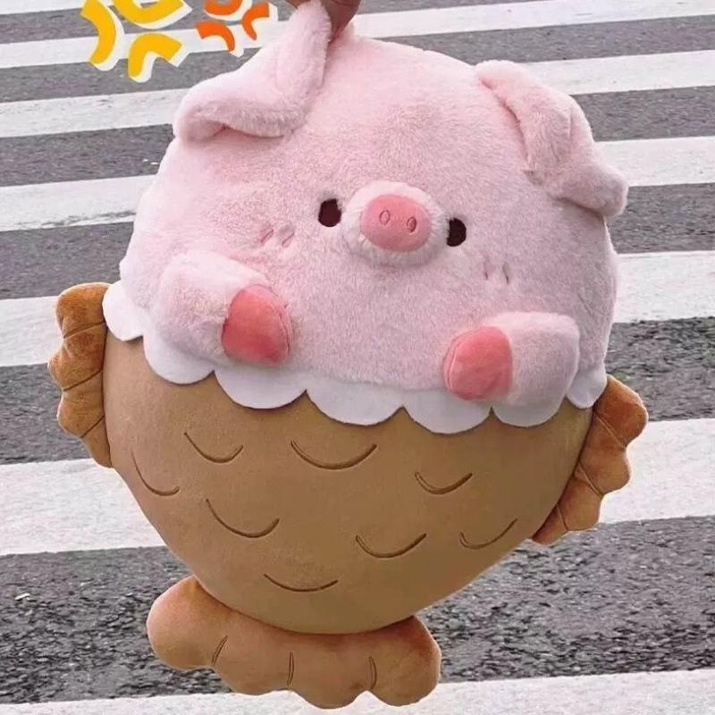 Kawaii Pig With Taiyaki Fish Tail Plushie Stuffed Soft Pink Piggy Has Mermaid Fish Throw Pillow Hug Pillow for Girl Birthday Boy