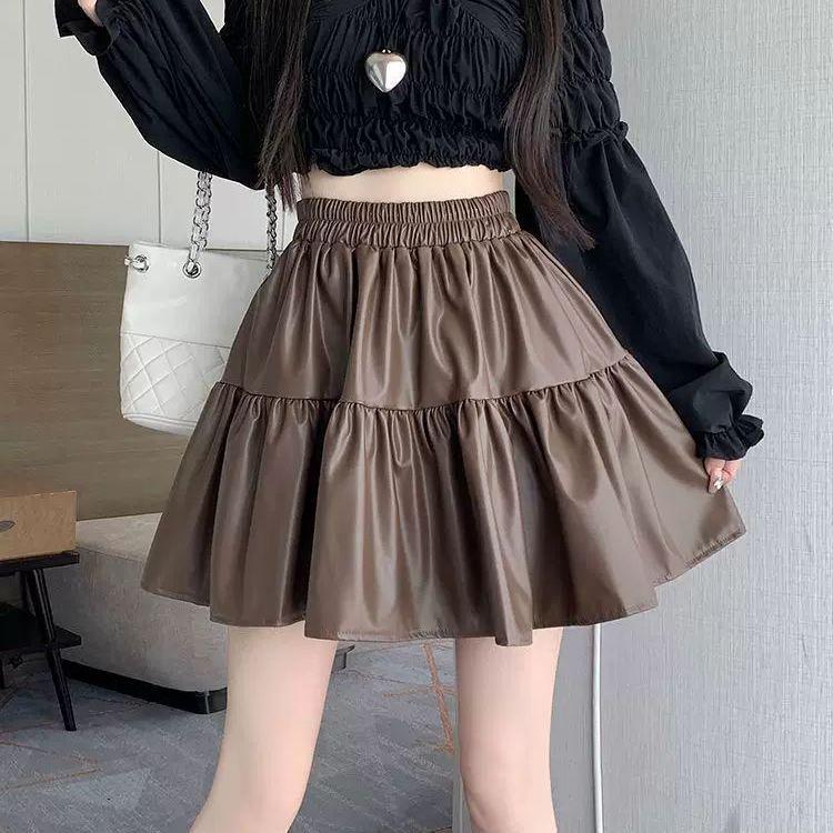 2025 Autumn/Winter Women's Plus Size High Waist PU Leather A-line Skirt