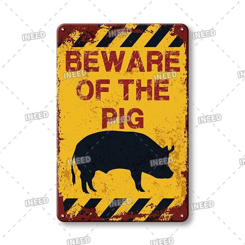 BEWARE OF Dog Cat  Chicken Retro Plaque Metal Tin Signs Garden Yard Home Decoration Caution Kraken Plate Animal Warning Sign