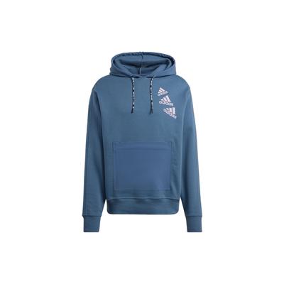 adidas Solid Print Hoodie With Drawstring And Long Sleeves Unisex Hoodie Blue HL9382