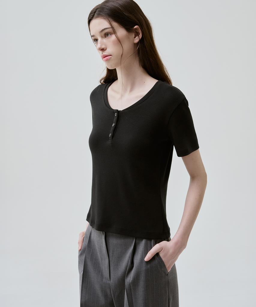 Deuloupisumeon Bay Henley Neck Short Sleeve T-Shirt [L.Grey]