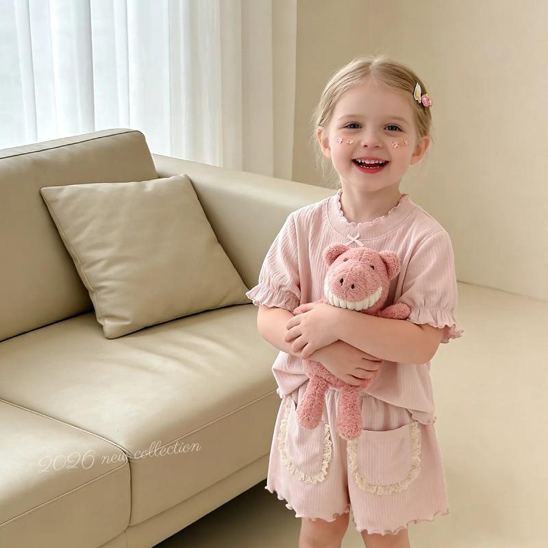 2026 Summer Lace Short-Sleeve Top & Shorts Set for Baby Girls