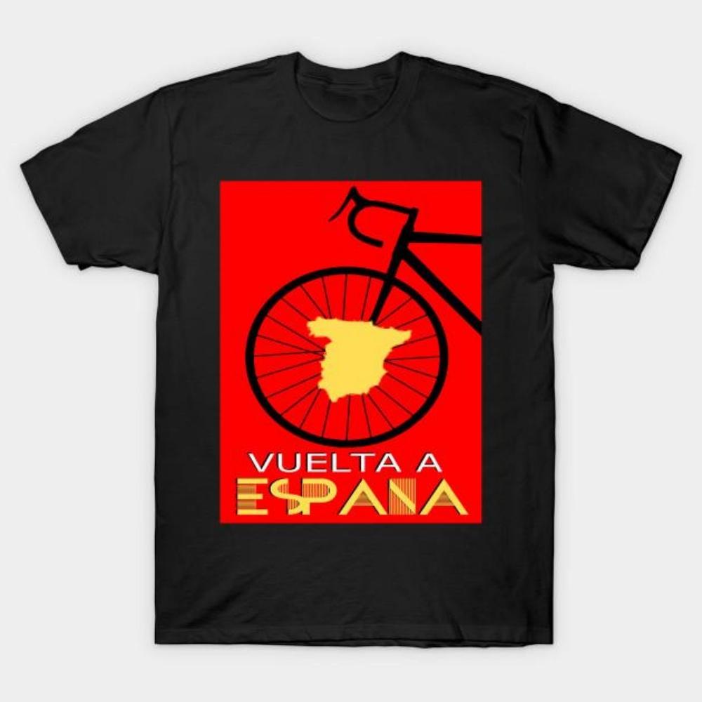 Men Black Print T-shirt Ciclismo Vuelta A España_ Vuelta 2025 Vintage No-Cut Transfer Paper Print Cotton Tshirt