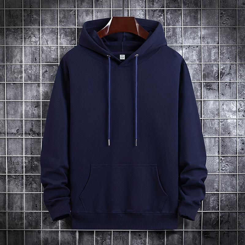 Men's Hooded Round Neck Long Sleeve Heavy Trend Solid Color Autumn Pure Cotton Sweater Men