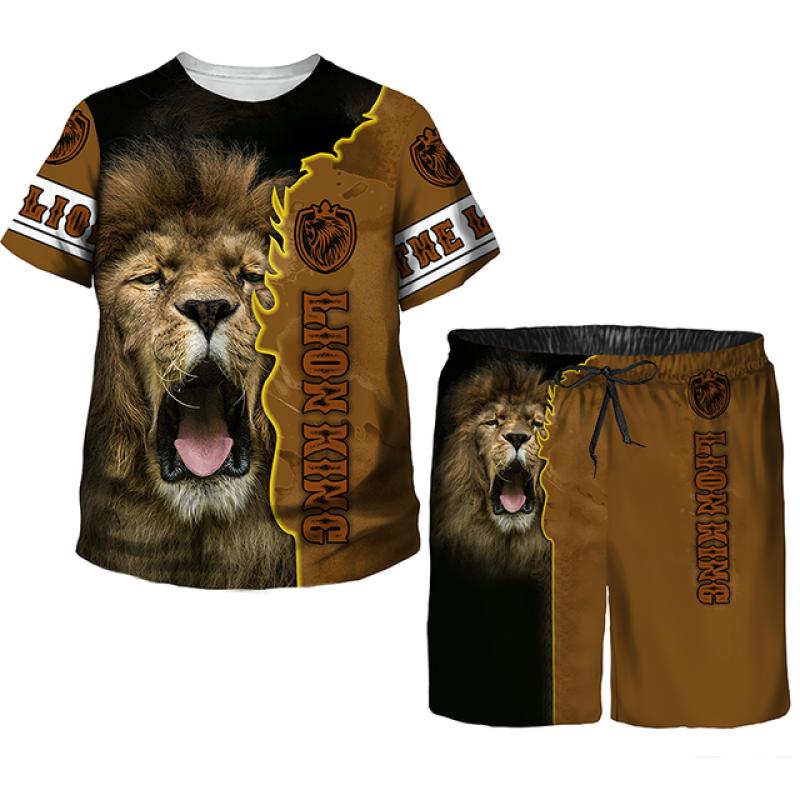 Summer Trendy Cool Lion Print Casual T-shirts/Pants/Suits 1-14 Years Teenage Boys Hip Hop Style Fashion Outfits Kids Clothes Set