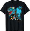 Autism Awareness T Rex Dinosaur Puzzle Piece Graphic Tee Men Boys Casual Cotton T-Shirt