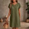 Women’s Casual Crew Neck Button Short Sleeve Loose Fit Pullover Dress with Relaxed for Everyday Wear