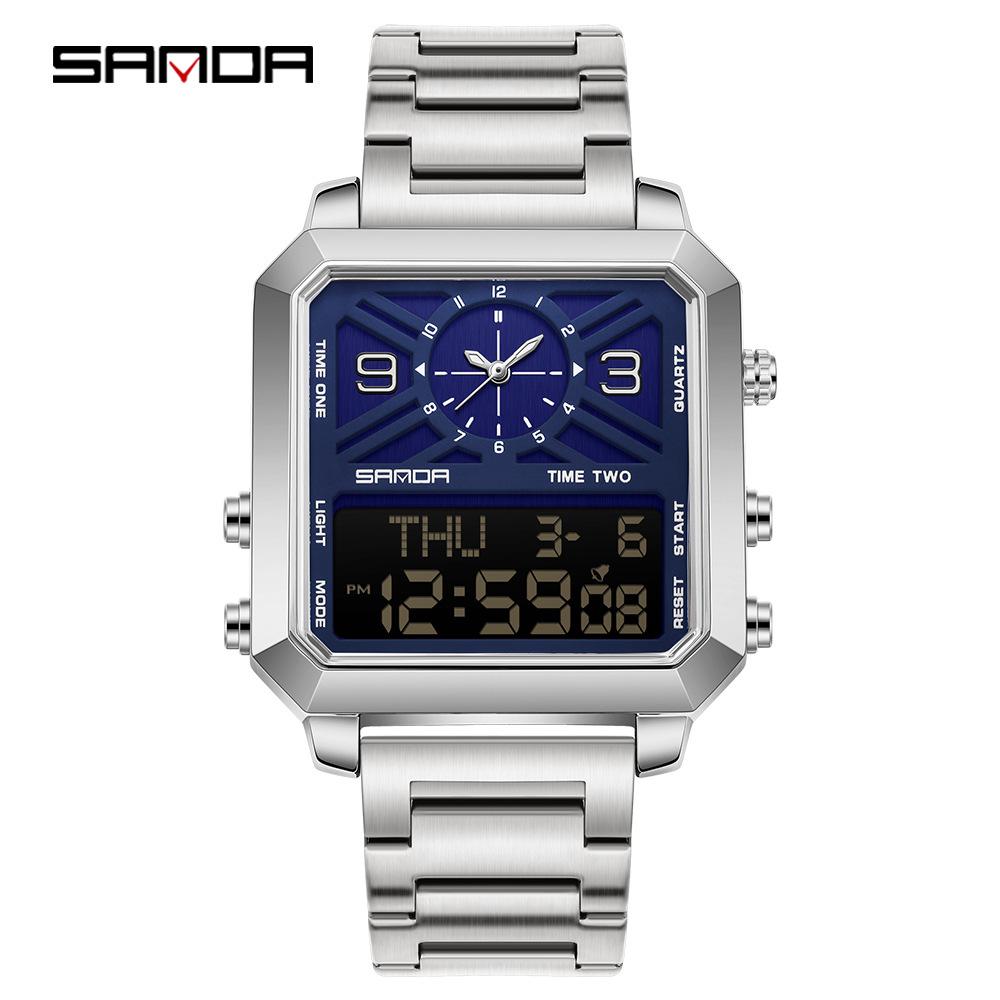Sanda Waterproof Multifunctional Men's Electronic Wristwatch with Alarm and Countdown