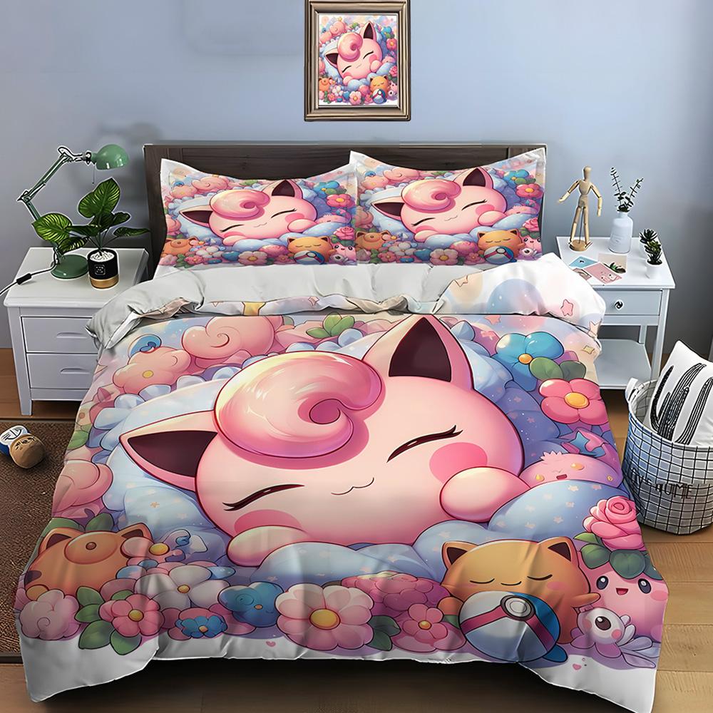 Pokemon Jigglypuff Mintás Ágynemű Szett Paplanhuzat 1 Paplanhuzat 2 Párnahuzat Felnőtt és Gyermek Ágynemű Szett Luxus Születésnapi Ajándék