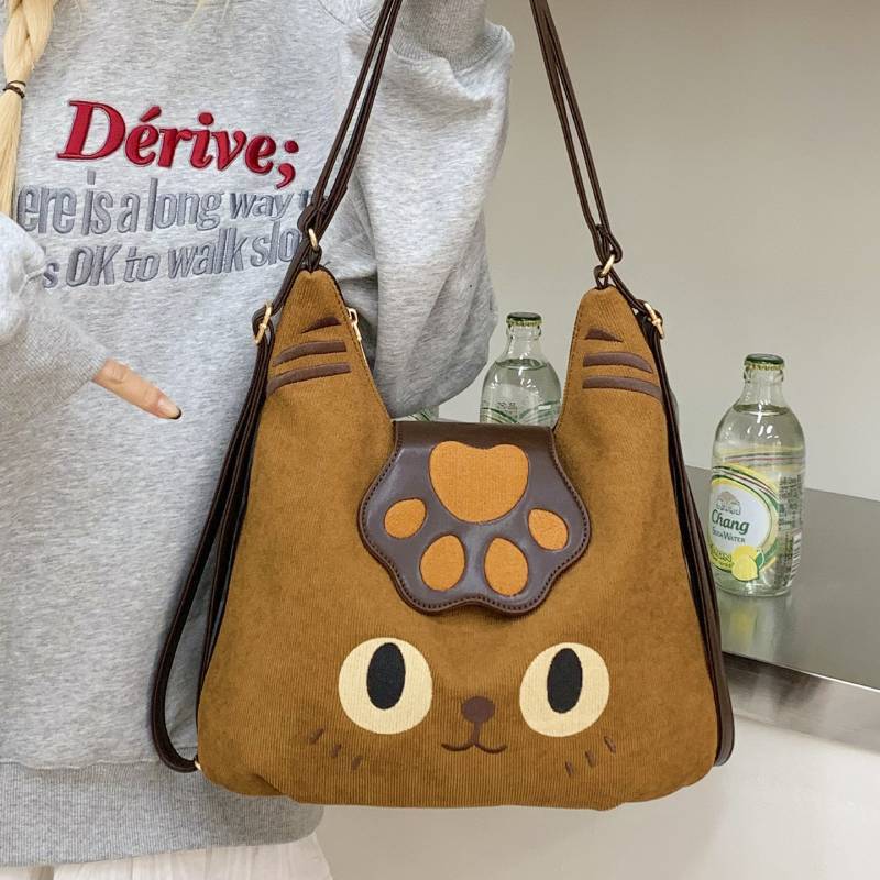Cute Cartoon Cat Shoulder Bag For Women With Nylon Material And Multi Function Design For Daily Use