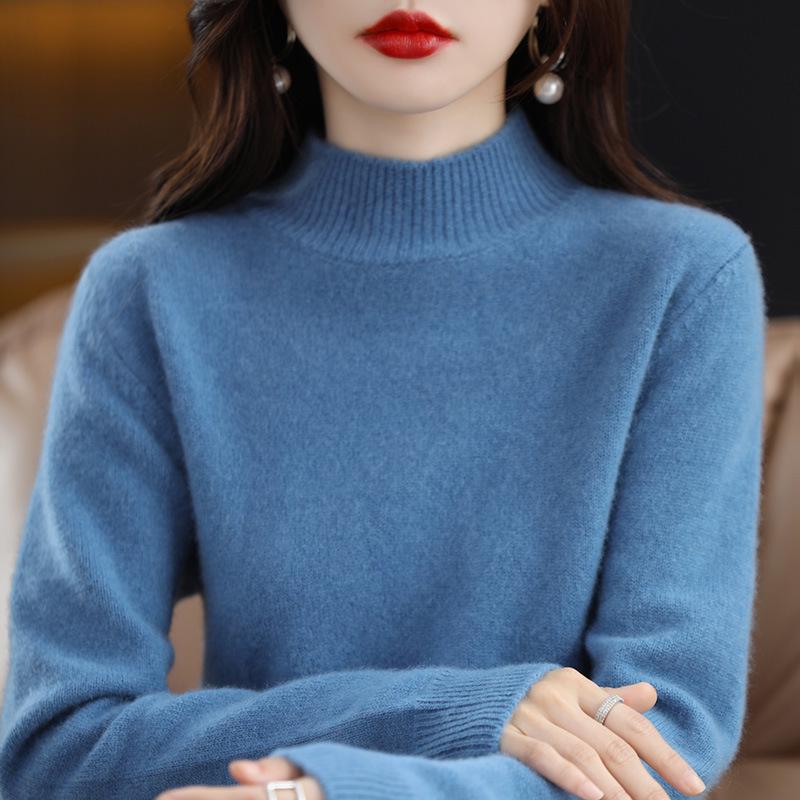 Women's Autumn/Winter Half Turtleneck Sweater - Long Sleeve, Loose, Slimming Knit Pullover