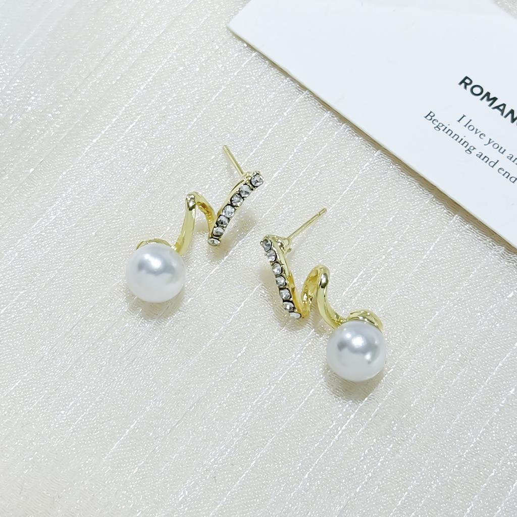 Niche Design Twisted Diamond-Set Pearl Earrings Simple Versatile Earrings Women