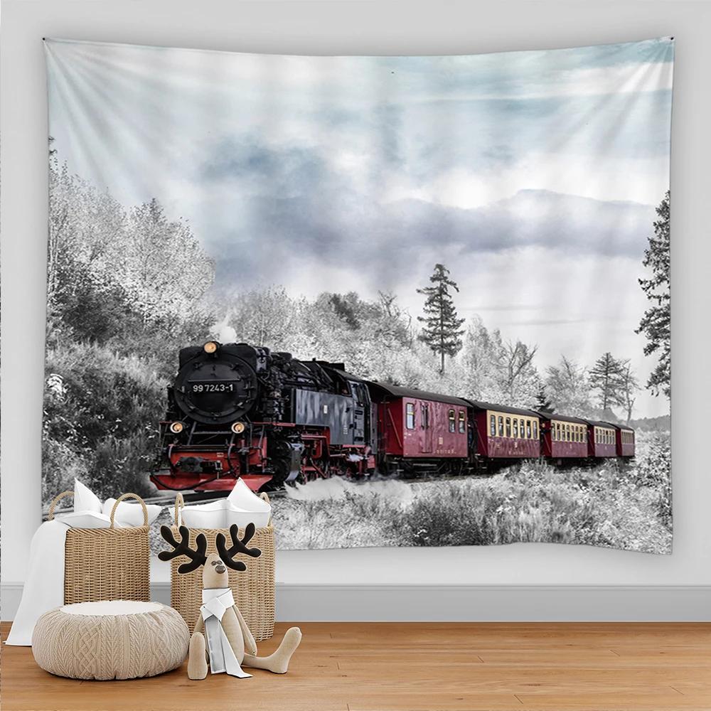 Natuur Bos Sneeuwtafereel Wandkleed Treinpatroon Esthetische Kamerdecoratie Tapijt Woonkamer Wanddecoratie Huis Studentenkamer Slaapkamer Decor