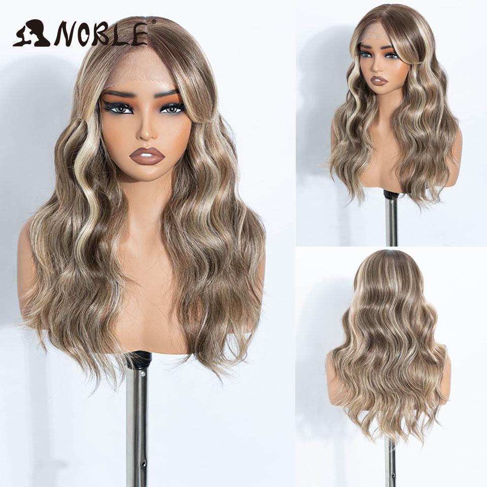NOBLE Synthetic Lace Front Wig 20 Inch 6X4 Dark Brown Body Wave Natural Hairline Heat Resistant For Brazilian Women Lace Wig