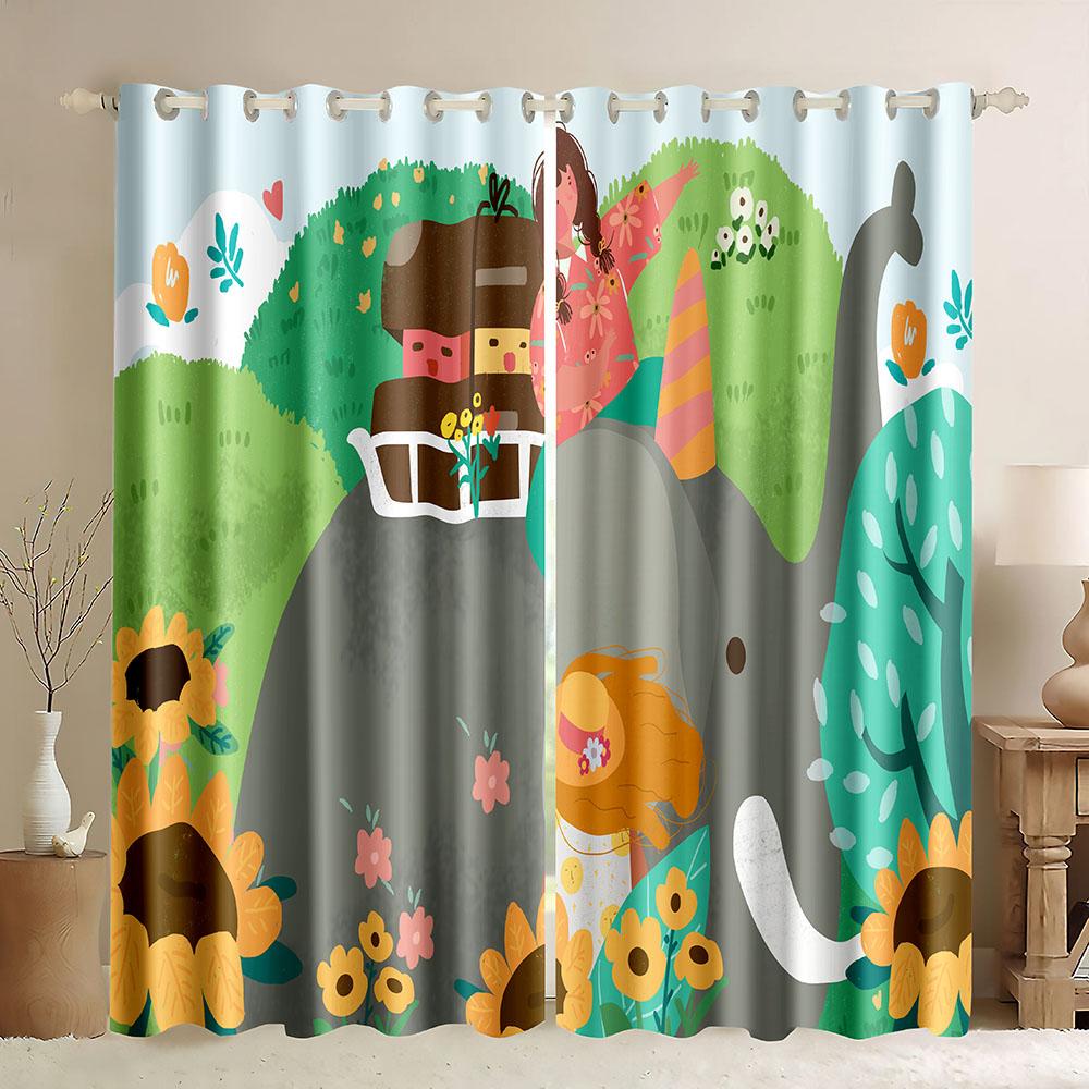Safari Animals Cartoon Jungle Forest Window Curtains Blinds For Living Room Kids Bedroom Bathroom Kicthen Door Home Decor 2Pcs