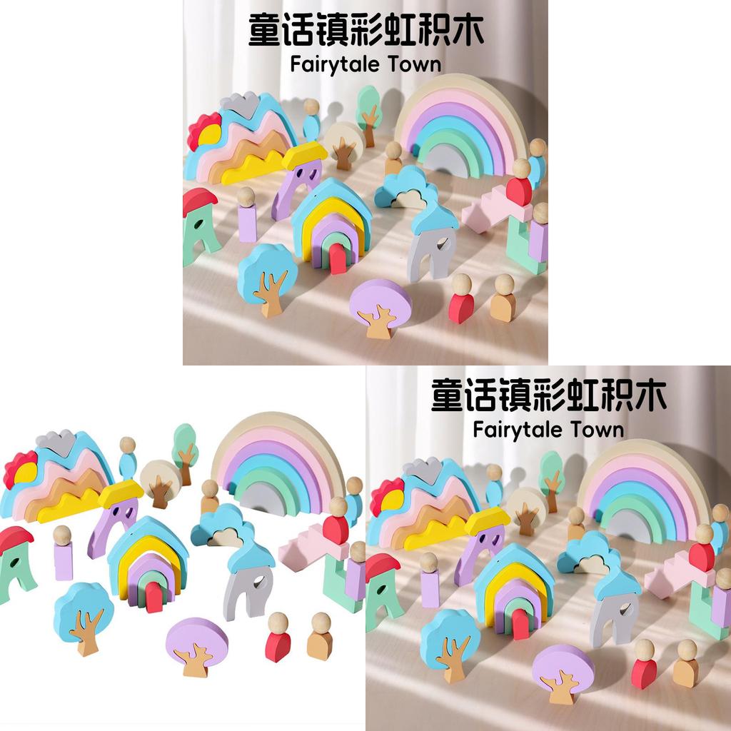Kreative Holz-Regenbogen-Bausteine für frühes Lernen und pädagogisches Spielzeug für Kinder