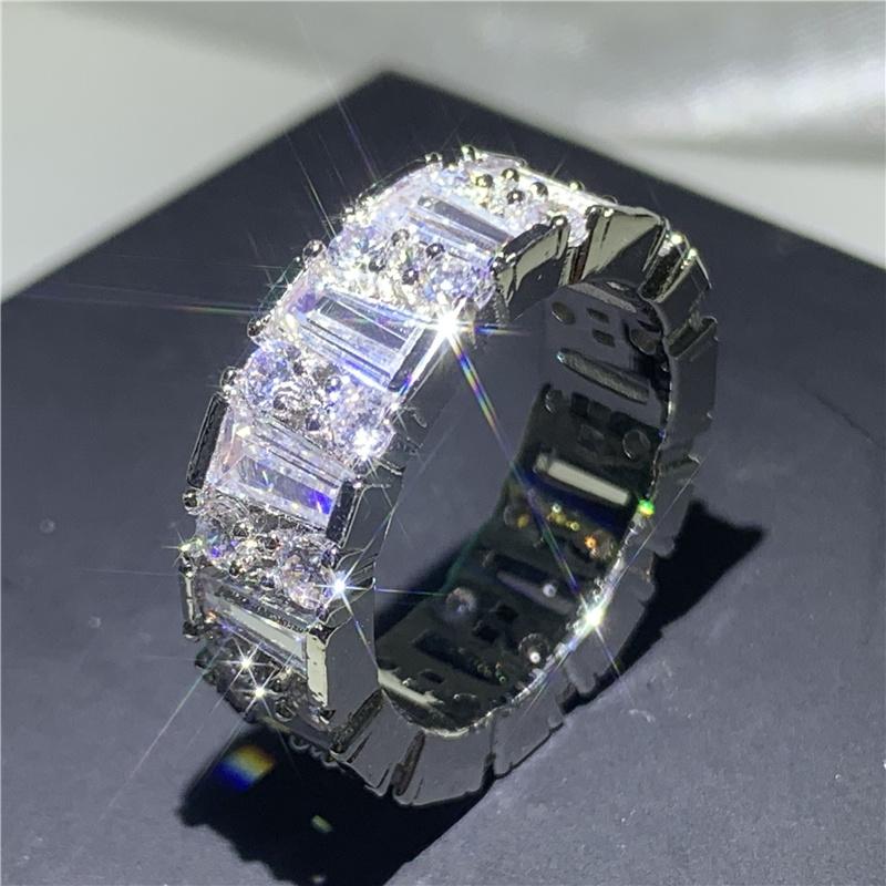 Fine Engagement Eternity Promise Ring AAAAA Zircon 925 Sterling Silver Statement Wedding Band Rings for women men Jewelry Gift