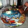 Merry Christmas Cartoon Santa Claus Snowman New Year Round Carpet Rug for Bedroom Living Room Sofa Decoration,Decor Floor Mat
