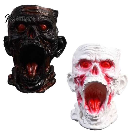 Creative Pencil Storage Gothic Skull Pen Holder, Realistic Zombie Head Makeup Brush Organizer, Large Capacity Desktop Resin Desk Organizer Container,
