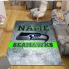 Custom Name,Seattle Seahawks Home Sofa Decoration for Living Room & Bedroom, Non‑Slip Play Flannel Floor Mat for Game Room