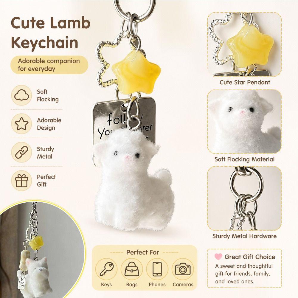 With Yellow Star Flocking Dog Keychain White Animal Pendant New Lamb Bag Charm Handbag Charm